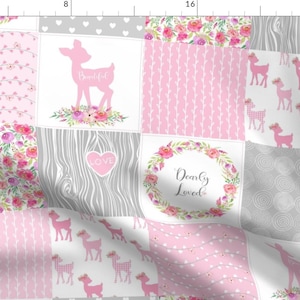 Cheater Quilt Pink Nursery Pattern Fabric - Woodland Floral Wholecloth – Dearly Loved – Pink Fawn Baby Girl Quilt Patchwork By Gingerlous