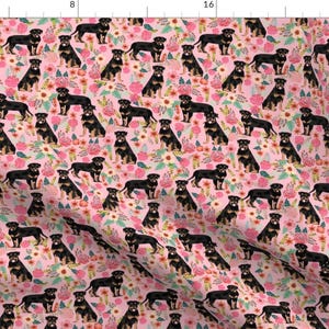 Rottweiler Fabric - Rottweiler Vintage Floral Dog By Petfriendly - Pink Floral Rottie Dogs Cotton Fabric by the Yard with Spoonflower