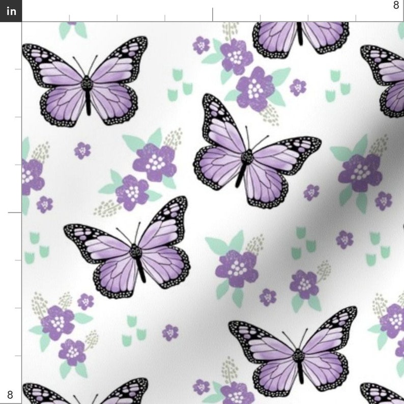 Purple Butterfly Fabric Monarch Butterflies Spring Florals - Etsy