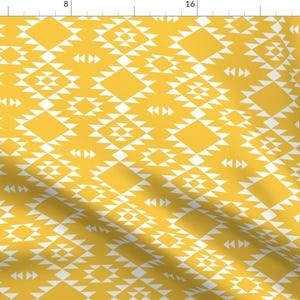 Tribal Southwestern Geometric Fabric -  Yellow By Kimsa - Geometric Yellow and White Cotton Fabric By The Yard With Spoonflower