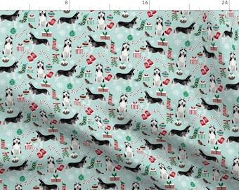 Siberian Husky Fabric - Husky Christmas Fabric Cute Husky Design By Petfriendly - Christmas Husky Cotton Fabric By The Yard With Spoonflower
