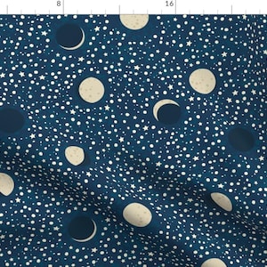 Many Moons Fabric - Many Moons By Wildnotions - Galaxy Moon Nursery and Home Decor Cotton Fabric By The Yard With Spoonflower