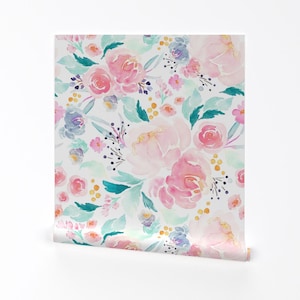 Floral Removable Peel and Stick Wallpaper - Watercolor Botanical Girl Nursery  - Wall Art Wall Decor - Mermaid Lagoon  by indybloomdesign