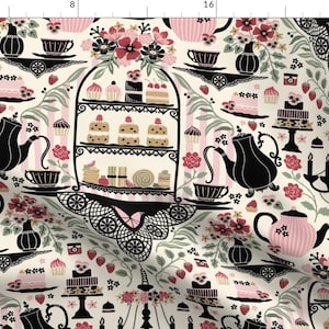Whimsical Fabric - Fancy Treats Large by misentangledvision - Tea Time Afternoon Tea Teapot Cakes Coffee Fabric by the Yard by Spoonflower