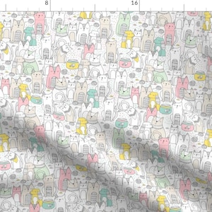 Pastel Pets Fabric - Doodle Cats And Dogs By Kostolom3000 - Animals Dogs Cats Children&#39;s Cotton Fabric By The Yard With Spoonflower