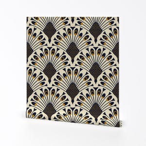 Abnehmbare Tapete mit Pfauenaugen - Geometrischer Vogel Moderne Vintage Beige - Kunst Deco by denesannadesign