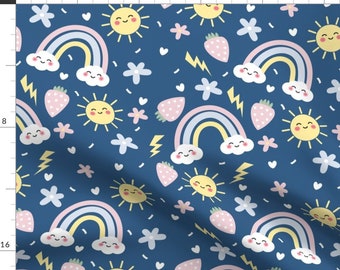 Summer Strawberry Apparel Fabric - Rainbows And Suns by dottie_digitals - Rainbow Boho Cute Whimsical Clothing Fabric by Spoonflower