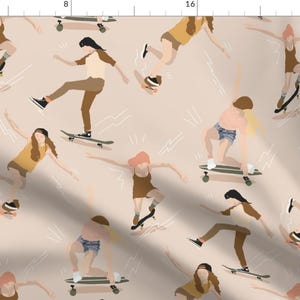 Girl Power Fabric - Skateboarding Girls by nika_martinez - Feminine Sports California Skateboarding Skate Fabric by the Yard by Spoonflower