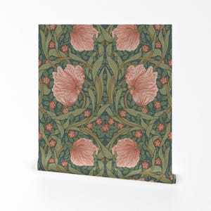 Pink Victorian Flora Removable Peel and Stick Wallpaper - Green Botanical Garden - Wall Art Wall Decor - Pimpernel Nouveau  by chantal_pare