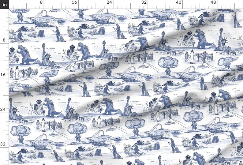 Apocalypse Fabric - Cold War Apocalypse By Elramsay - Apocalypse Monster Bomb Toile Vintage Funny Cotton Fabric By The Yard With Spoonflower image 2
