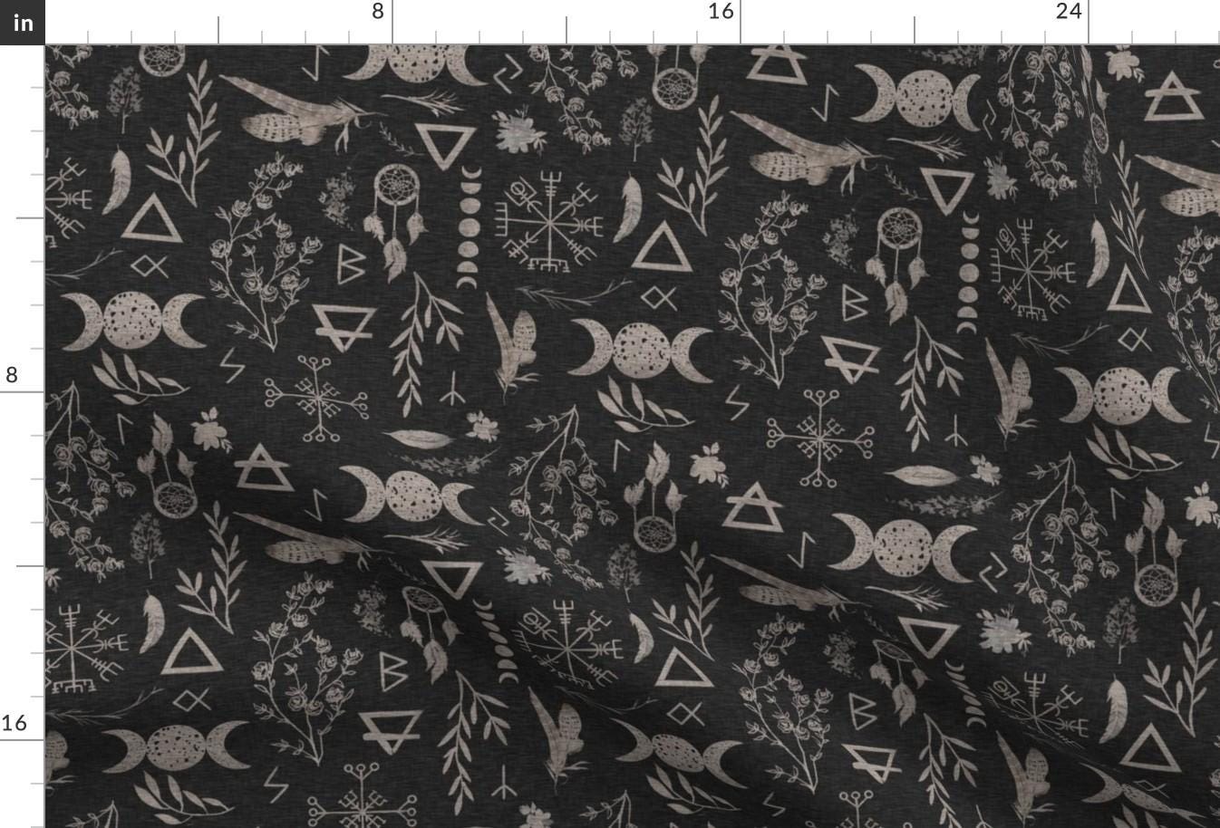 Magic Symbols Fabric - Moon Magic By Sugarpinedesign - Crescent Moon Black Witch Viking Mystical Cotton Fabric By The Yard With Spoonflower