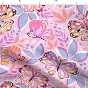 Butterfly Fabric - Multicolor Butterfly Garden By Trendy Creation Prints - Girly Nostalgic Retro Cotton Fabric By The Yard With Spoonflower