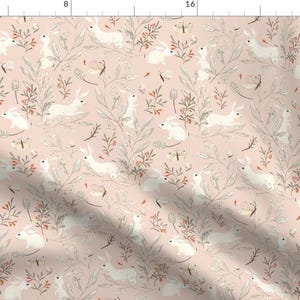 Botanical Bunnies Fabric - Bunnies Pink By Katherine Quinn - Bunnies Rabbits Floral Flowers Pink Cotton Fabric By The Yard With Spoonflower