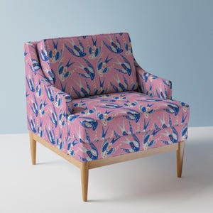 Swallow Bird Upholstery Fabric- Confetti Skies by the_printed_square_studio - Blue Retro Bird Sky Folk  Fabric By The Yard With Spoonflower