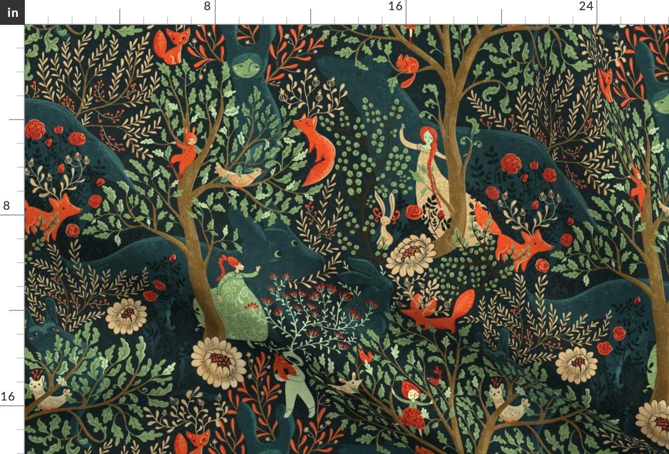 Fairy Tale Fabric - Whimsical Wonderland by gaiamarfurt - Enchanted Forest Magical Woodland Foxes Fabric by the Yard by Spoonflower