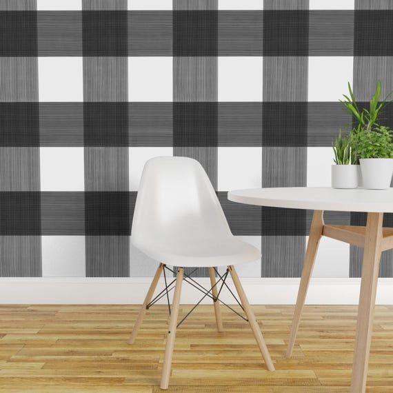 Buffalo Check Wallpaper - Black 6" Buffalo Plaid By Danika Herrick - Custom Printed Removable Self Adhesive Wallpaper Roll by Spoonflower