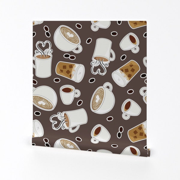 Coffee Wallpaper - Coffee Lover - Brown And Gray By Jannasalak - Coffee Beans Custom Removable Self Adhesive Wallpaper Roll by Spoonflower