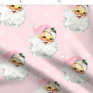 Vintage Santa Fabric - Pink Retro Santa by red_raspberry_design - 1950s Retro Snowflakes Pink Christmas Fabric by the Yard by Spoonflower