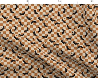 Halloween Apparel Fabric - Bat Check by brittanyfrostdesigns - Novelty Trick Or Treat Checkerboard Y2k Cute Clothing Fabric by Spoonflower