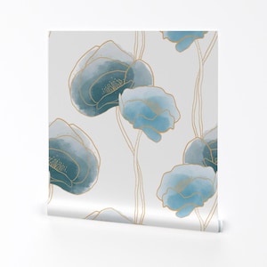 Abnehmbare Art Deco Tapete zum Abziehen und Aufkleben - Mohnblume Floral Botanische 1920er Jahre - Wandkunst-Wanddekor - Zarte Deko-Mohnblumen by jmariecreates
