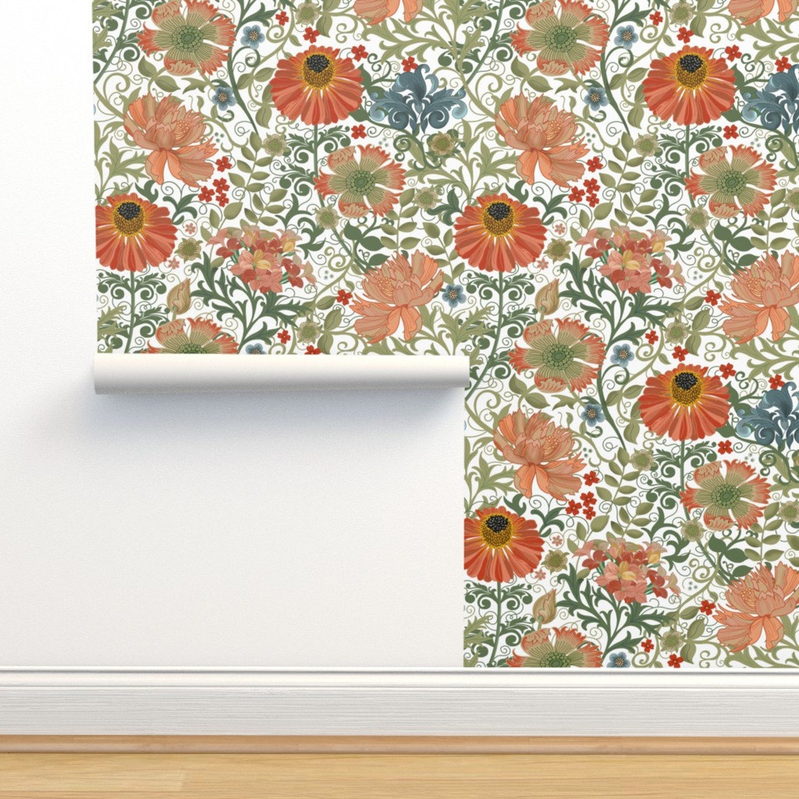 Victorian Style Floral Wallpaper Le Jardin Art Nouveau White Etsy