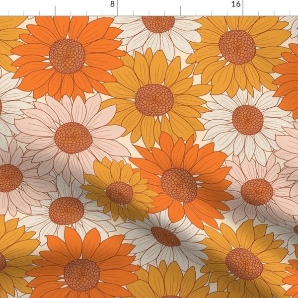 Retro Fabric - Autumn Sunflowers by gkumardesign -  Boho Floral Sunflowers Sixties Groovy Hippie Daisies Fabric by the Yard by Spoonflower