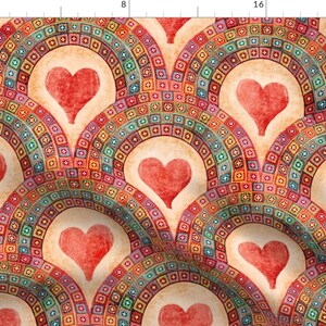 Heart Tile Fabric - Cobbles by plover_atelier - Multicolor Scallop Coral Valentines Rainbows Granny Square Fabric by the Yard by Spoonflower