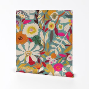 Boho Removable Peel and Stick Wallpaper - Watercolor Floral Colorful - Wall Art Wall Decor - Garden Floral Jumbo by subhashini_narayanan