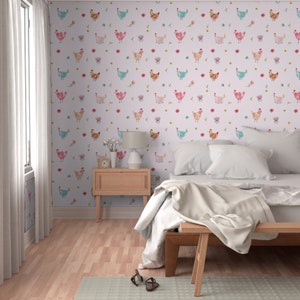 Chicken Wallpaper Polka Girls Pink by Shopcabin Pink - Etsy