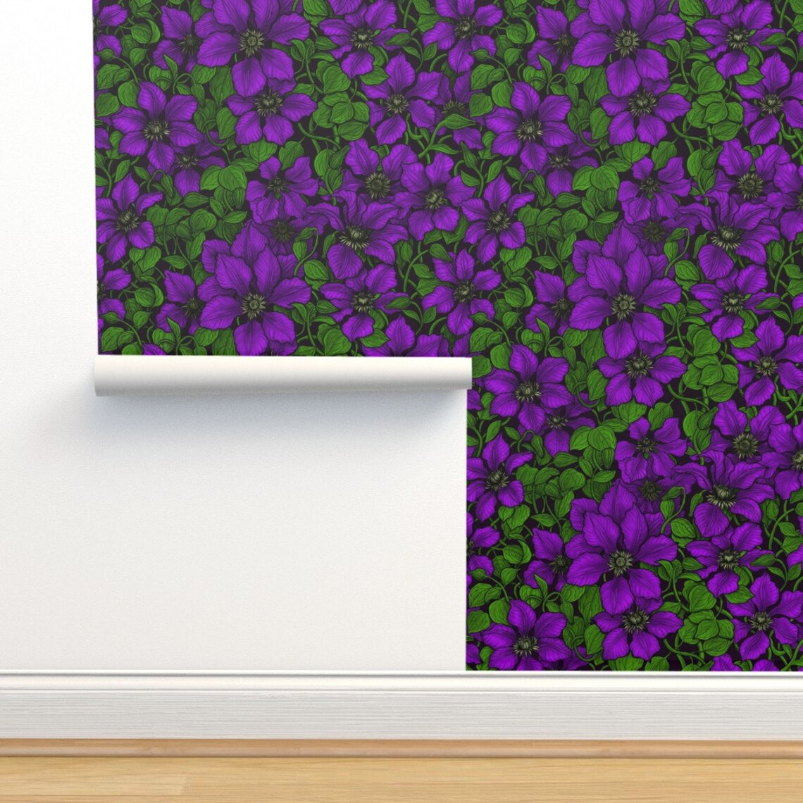 Clematis Floral Wallpaper Purple Clematis Vine by Katerina - Etsy