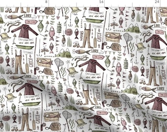 Fishing Gear Fabric - Mountain Catch - Washed Out Fishing Trip By Mulberry Tree - Fishing Cotton Fabric By The Yard With Spoonflower