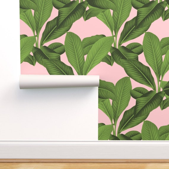 Leaves Wallpaper Palm in Palm Pink Foliage by | Etsy