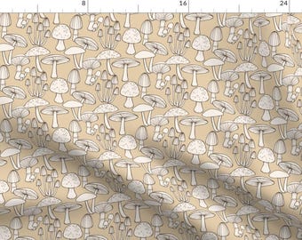 Mushrooms Fabric - Mushrooms - Taupe By Hazel Fisher Creations - Mushroom Fungus Fungi Neutrals Cotton Fabric By The Yard With Spoonflower