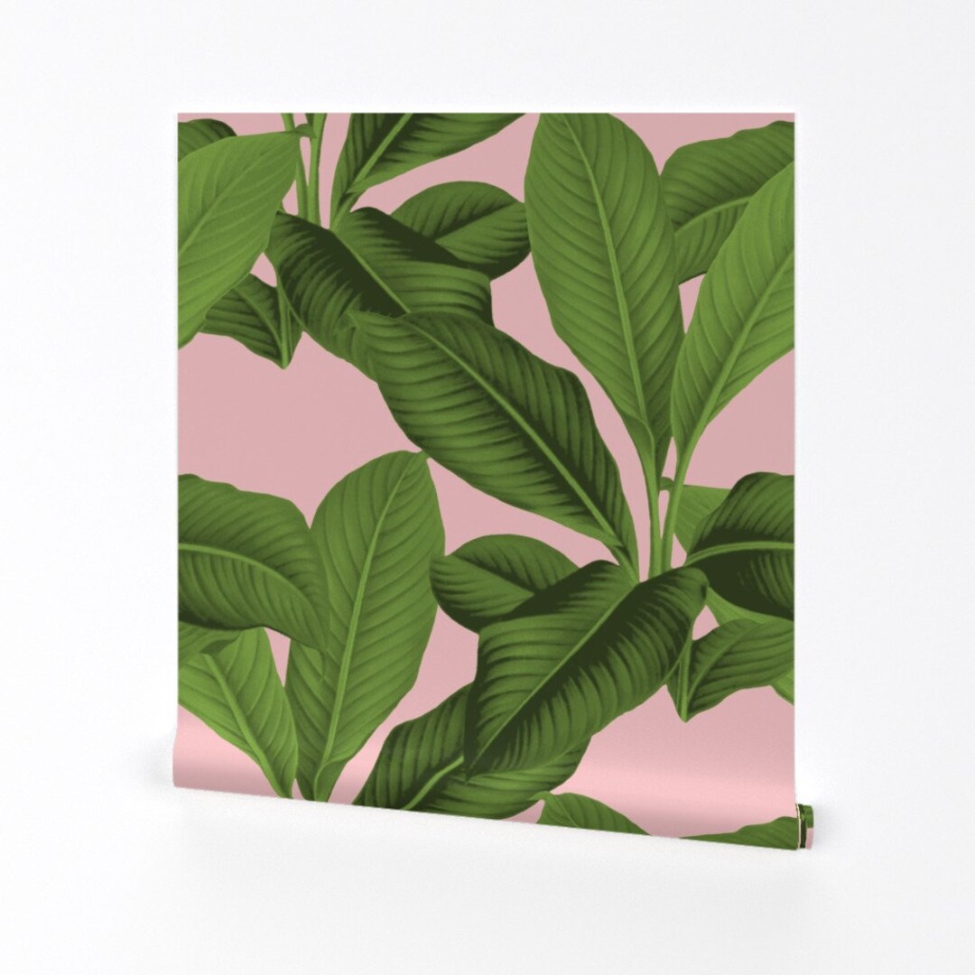 Leaves Wallpaper Palm in Palm Pink Foliage by - Etsy