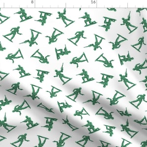 Toys Fabric - Green Plastic Army Men Toy White Lad19 By Littlearrowdesign- Vintage Boys Classic Toys Military Cotton Fabric with Spoonflower
