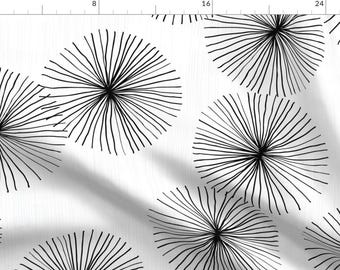 Dandelion White Black Fabric - Dandelions White Black By Friztin - Dandelion Puffs Black White Cotton Fabric By The Yard With Spoonflower