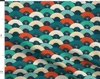 Japanese Fans Fabric - Solid Color Fans By Pinkowlet - Colorful Paper Fans Cotton Fabric By The Yard With Spoonflower