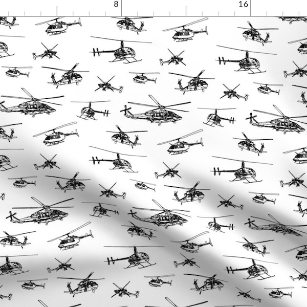 Helicopters Fabric - Helicopters Small By Thinlinetextiles - Helicopters Aircraft Propeller Fly Cotton Fabric By The Yard With Spoonflower