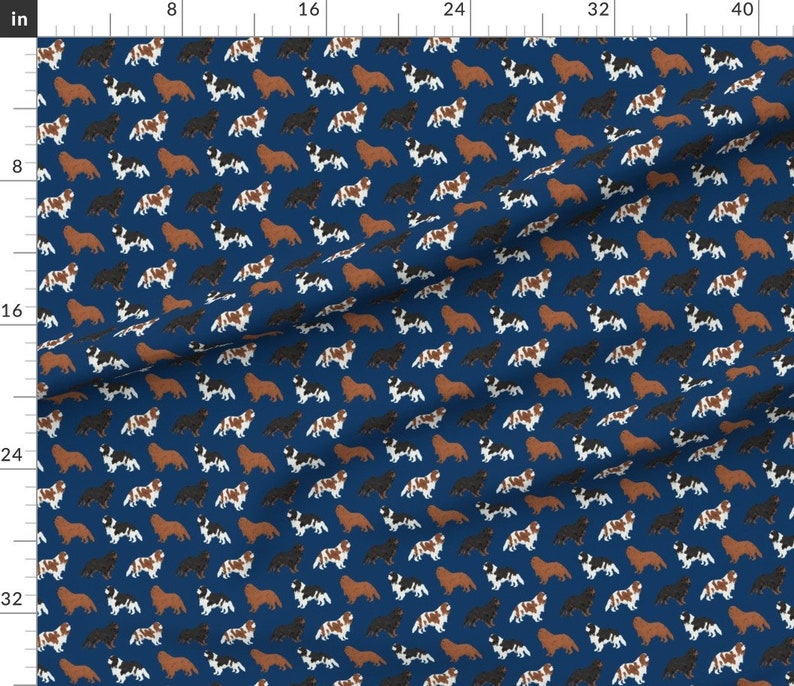 Navy Blue Dog Fabric Cavalier King Charles Spaniel Ruby Black Tan Blemein Coat By Petfriendly Cotton Fabric By The Yard With Spoonflower 画像 3