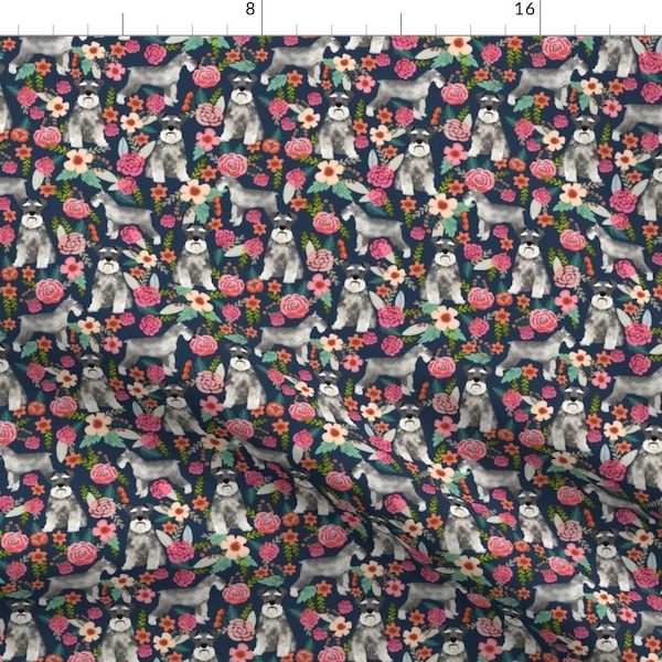 Schnauzer Fabric - Schnauzer Floral Dog Vintage Florals Fabric By Petfriendly -  Dog Cotton Fabric by the Yard with Spoonflower