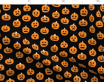 Pumpkin Fabric - Pumpkin Halloween Cute Fabric Jack-O'-Lantern Black By Charlottewinter - Pumpkin Cotton Fabric By The Yard With Spoonflower