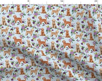 Dog Fabric - Golden Doodle Floral Purple by petfriendly - Pets Flowers Botanical Small Scale Dogs Novelty Fabric by the Yard by Spoonflower