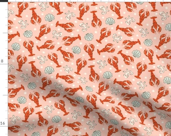 Cute Lobster Apparel Fabric - Lobsters And Bows In Pink by camilaprints - Cape Cod Preppy Summer Red Pink Clothing Fabric by Spoonflower