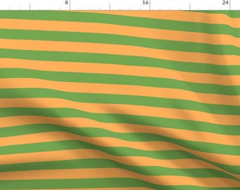 Stripes Fabric - Green Orange Camp 1 Inch Stripe By Caja Design - Stripes Green Orange Horizontal Cotton Fabric By The Yard With Spoonflower