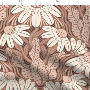 Whimsical Floral Fabric - Daisy Elegance Large by graf_katz - Retro Blossom Earth Tone Daisy Floral Dots Fabric by the Yard by Spoonflower