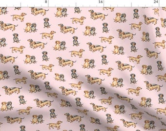 Dachshund Fabric - Lots Of Little Dachshunds - Pink By Micklyn - Dachshund Dogs Puppies Pink Cute Cotton Fabric By The Yard With Spoonflower