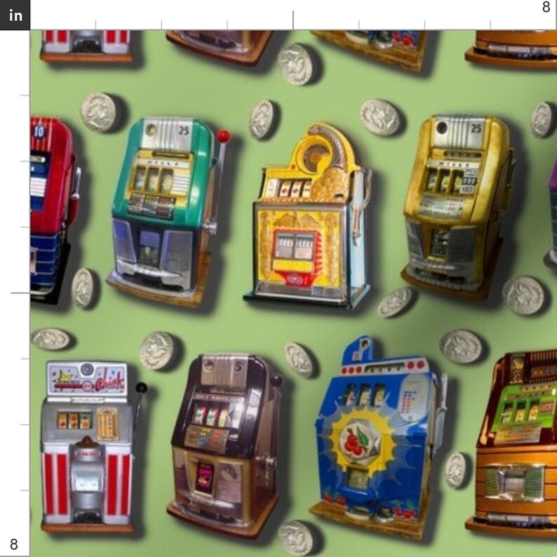 Gambling Fabric Dean's Slot Machines On Green By Etsy