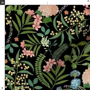 Small Scale Botanical Fabric Spring Bloom by Honoluludesigns Dark Moody ...