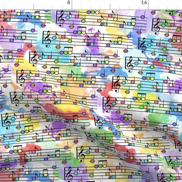 Rainbow Sheet Music Fabric - School Music by themadcraftduckie - School Watercolor Pastel Song Notes Band Fabric by the Yard by Spoonflower