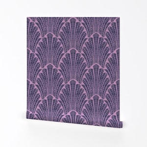 Art Deco Garden Removable Peel and Stick Wallpaper - Navy Orchid Glamorous - Wall Art Wall Decor - Art Deco Navy Orchid Light by kurull